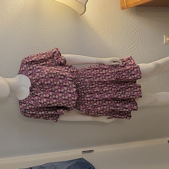 UMGEE Romantic Floral Smock Ruffle Metallic Blouson Mini Fairycore Dress - Picture 3 of 9